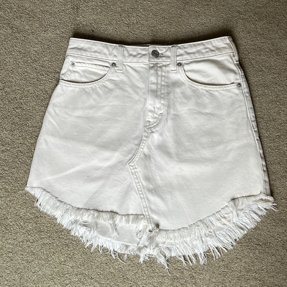 Free People White Denim Mini Skirt